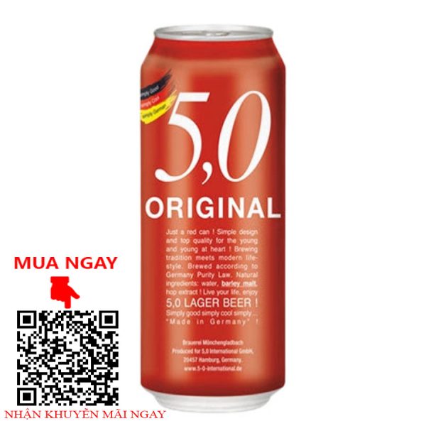 bia đức 5,0 origilnal lager beer 5.4% - lon 500ml