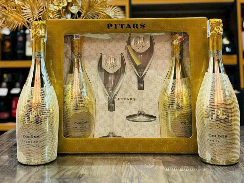 pitars colors gold, prosecco doc millesimato, extra dry 