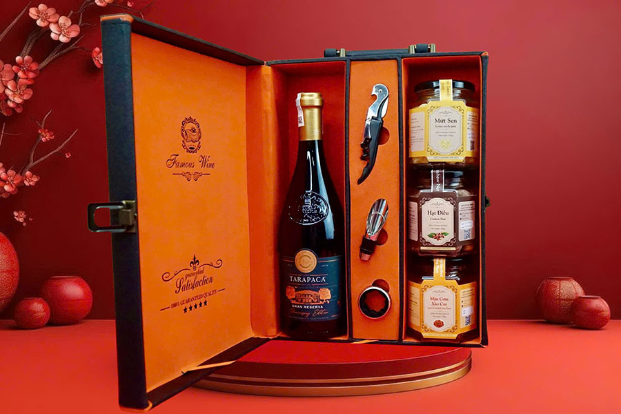 hộp quà tết 2026 rượu vang chile ms006
