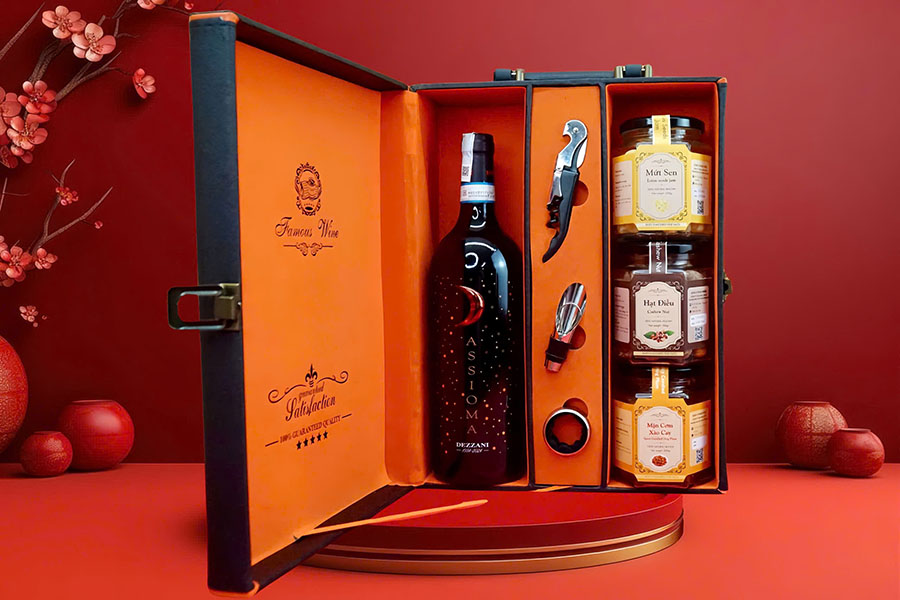 hộp quà tết 2026 rượu vang ý ms008