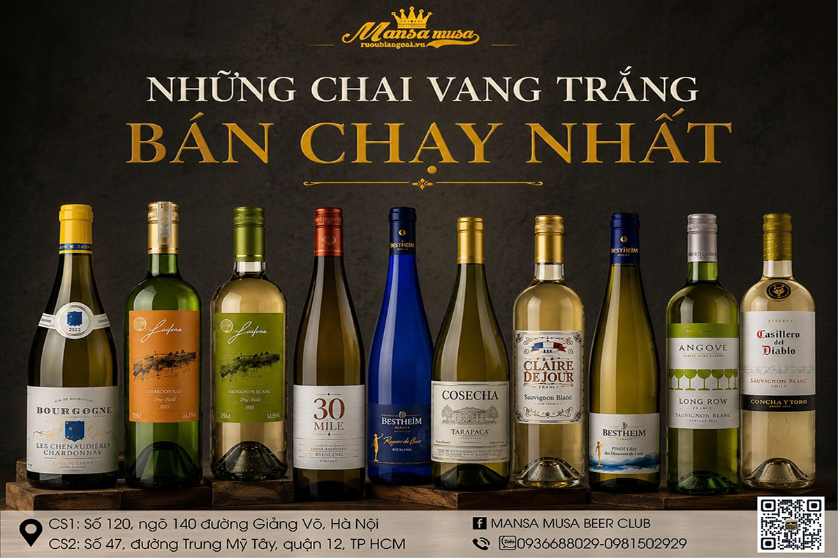 Rượu vang trắng bán chạy nhất 2026 - Top 15 chai rượu ngon